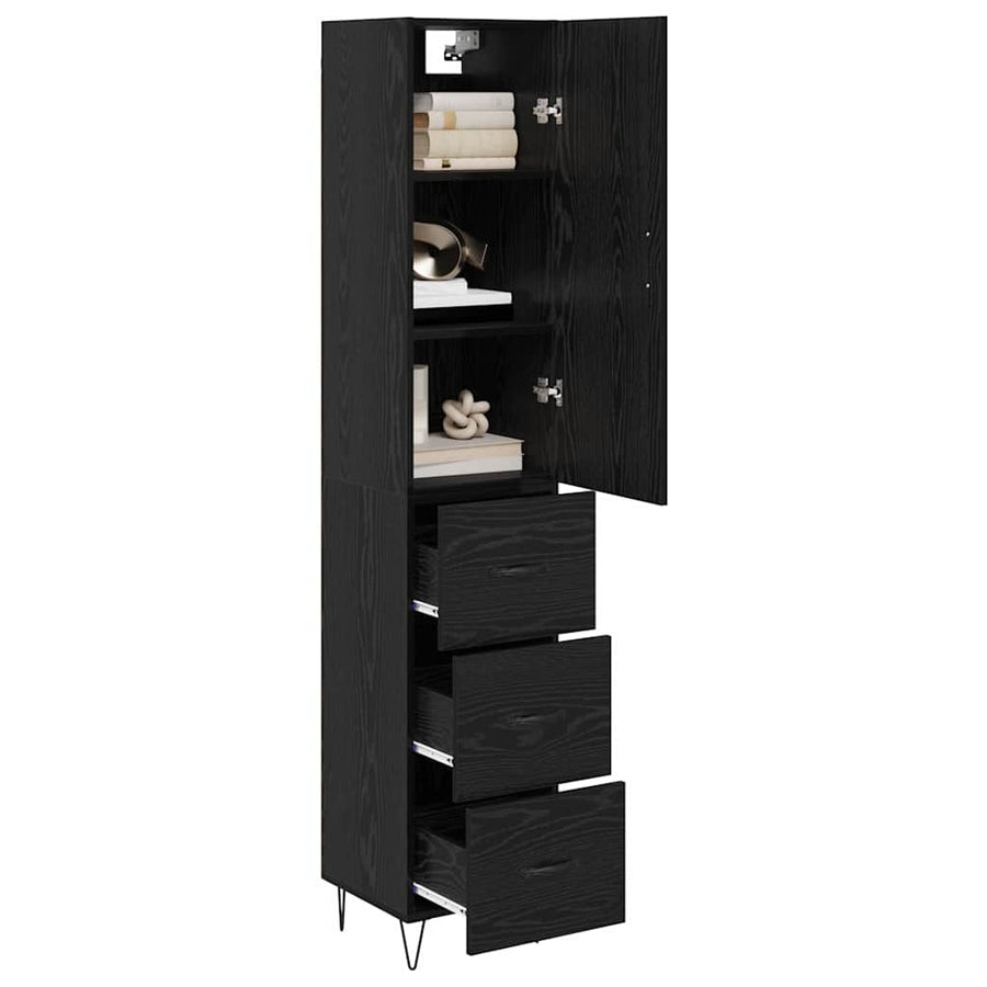 Highboard met lade Zwart Eiken 69,5 x 34 x 180 cm Bewerkt hout