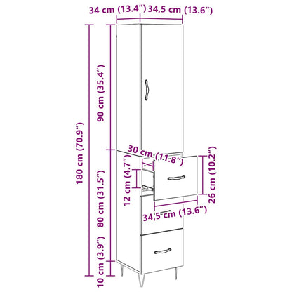 Highboard met lade Zwart Eiken 69,5 x 34 x 180 cm Bewerkt hout