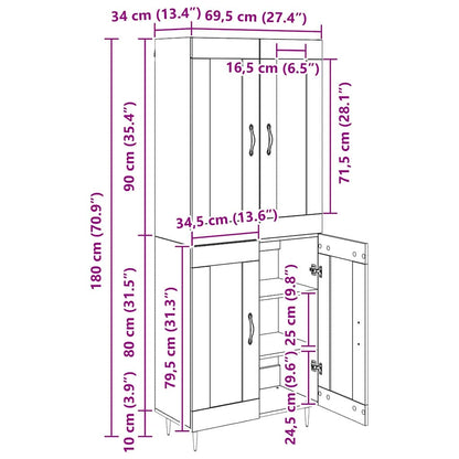 Highboard Artisan Eiken 69,5 x 34 x 90 cm Bewerkt hout