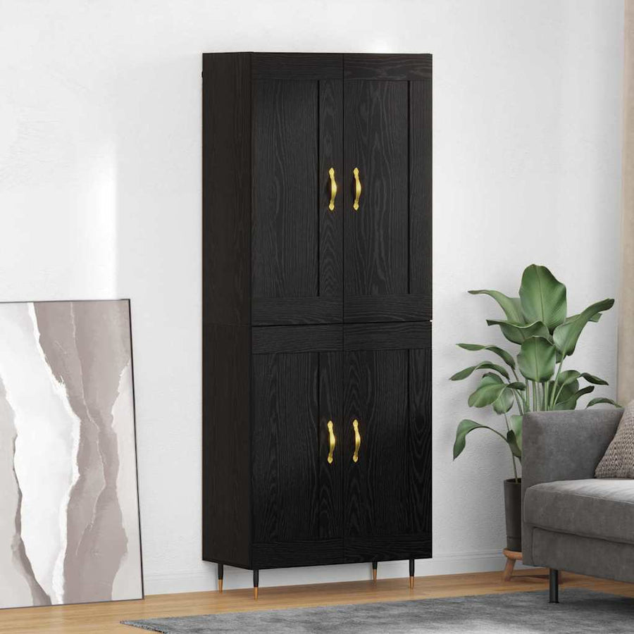 Highboard Zwart Eiken 69,5 x 34 x 180 cm Bewerkt hout