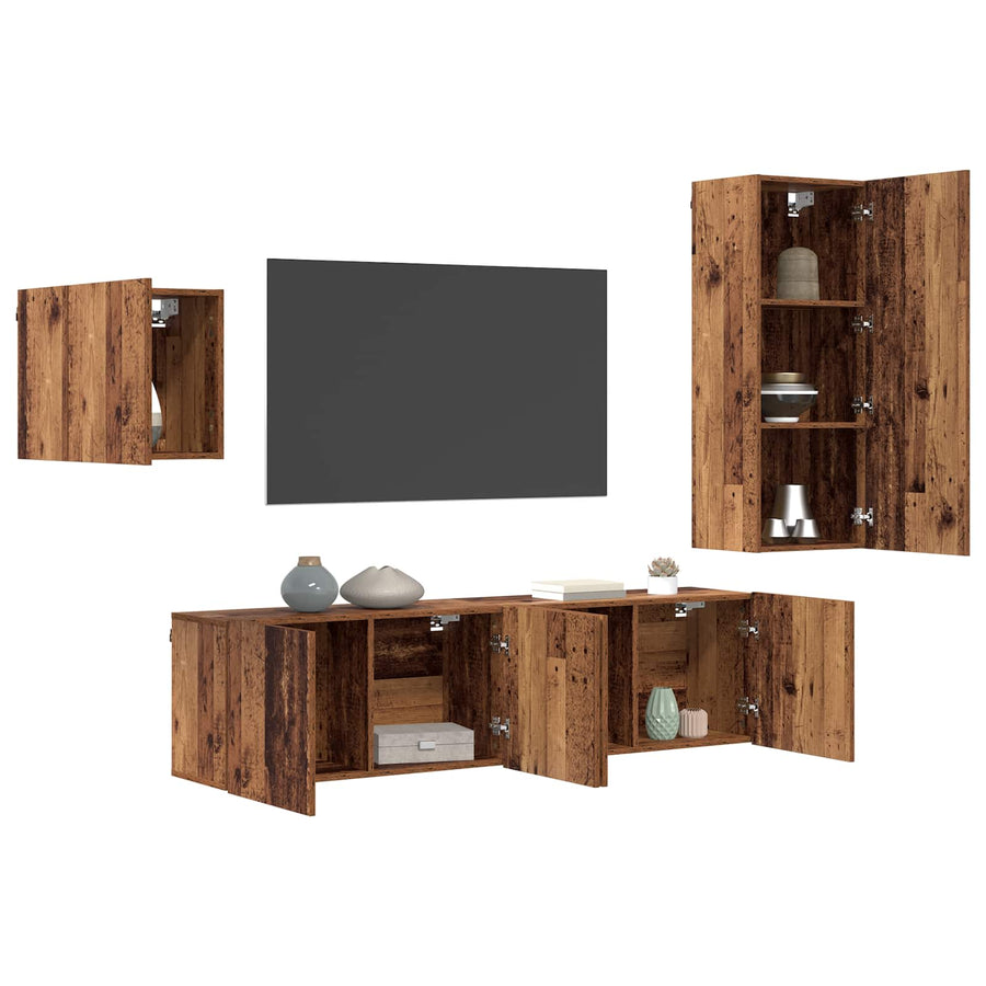 TV-kast Wandgemonteerd 4 pcs Oud Hout Bewerkt hout