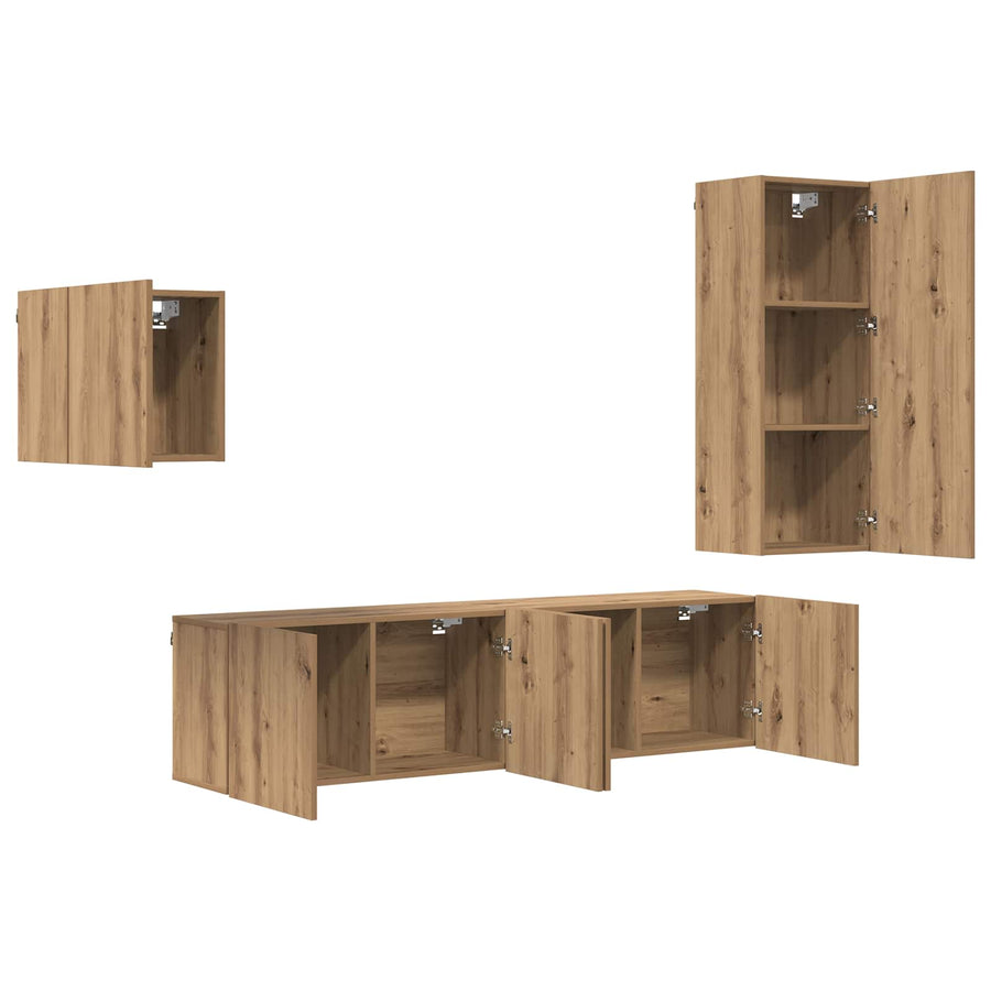 TV-kast Wandgemonteerd 4 pcs Artisan Eiken Bewerkt hout