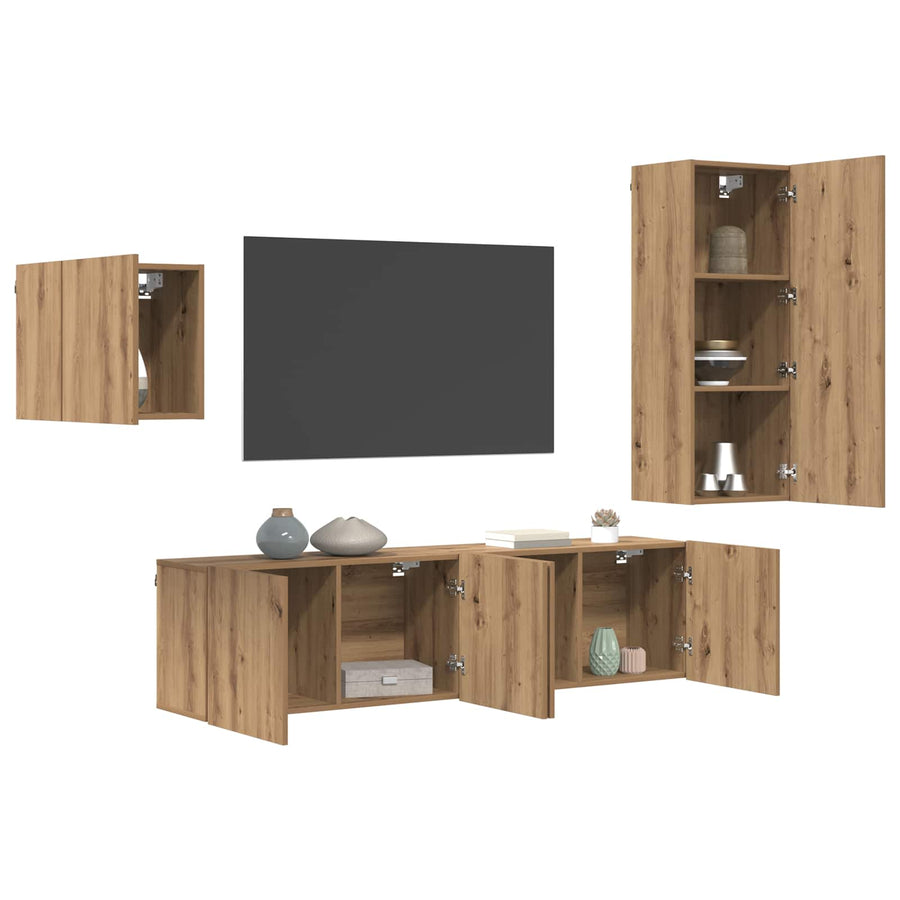 TV-kast Wandgemonteerd 4 pcs Artisan Eiken Bewerkt hout
