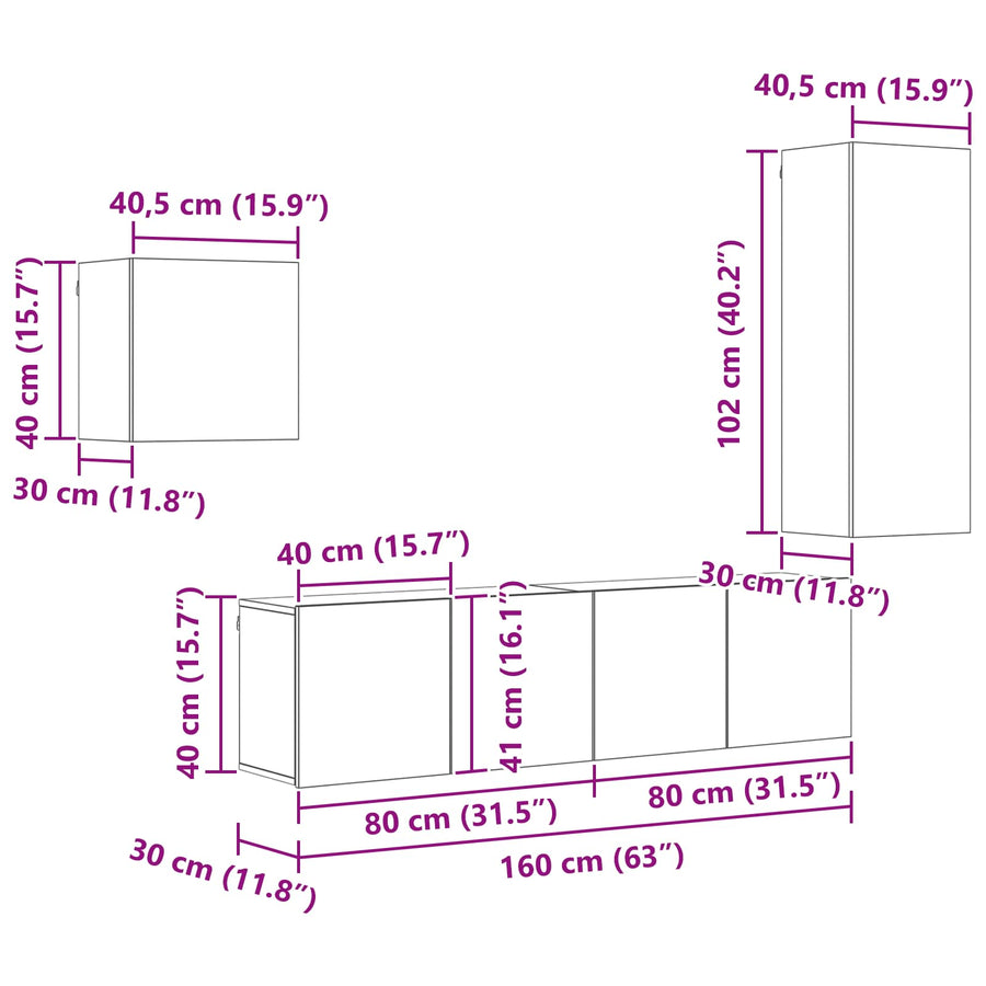 TV-kast Wandgemonteerd 4 pcs Artisan Eiken Bewerkt hout