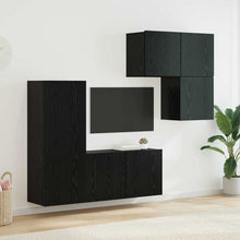TV-wandmeubel Wandgemonteerd 4 pcs Zwart Eiken Bewerkt hout