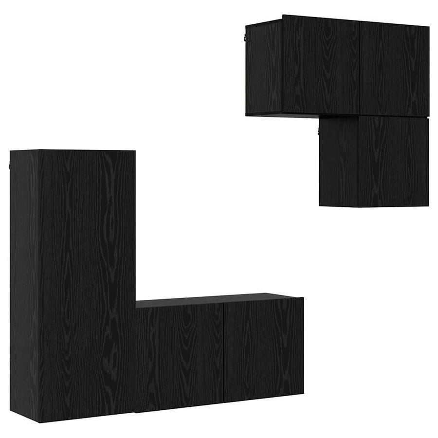 TV-wandmeubel Wandgemonteerd 4 pcs Zwart Eiken Bewerkt hout
