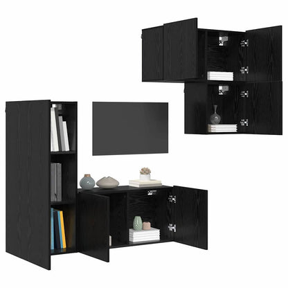 TV-wandmeubel Wandgemonteerd 4 pcs Zwart Eiken Bewerkt hout