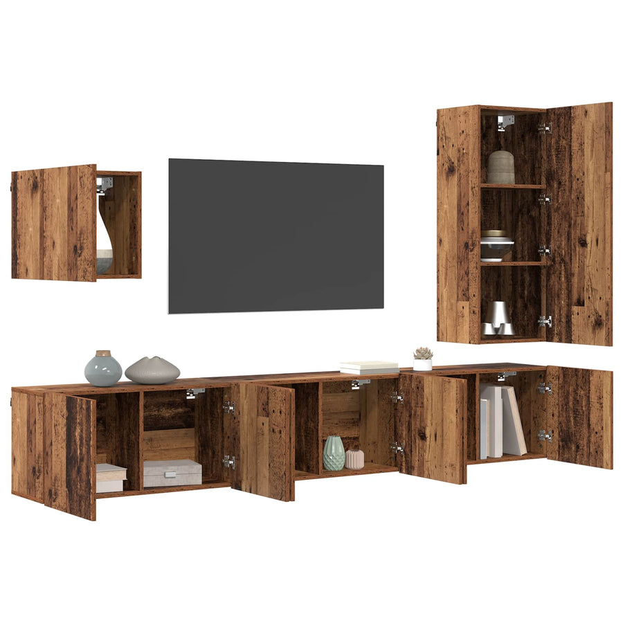 TV-wandmeubel Wandgemonteerd 5 pcs Oud Hout Bewerkt hout