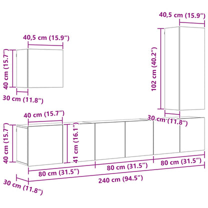 TV-wandmeubel Wandgemonteerd 5 pcs Oud Hout Bewerkt hout