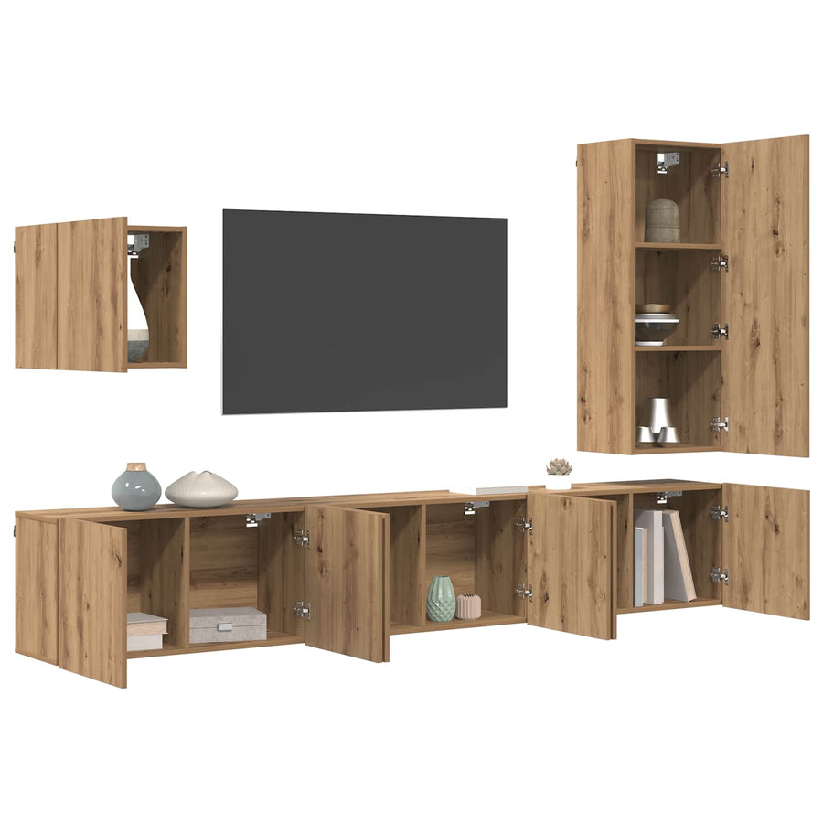TV-wandmeubel Wandgemonteerd 5 pcs Artisan Eiken Bewerkt hout
