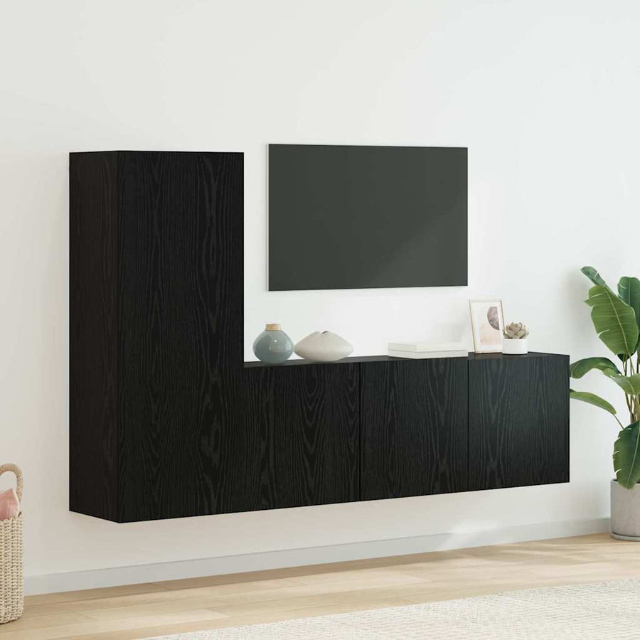 TV Wandmeubels Wandgemonteerd 5 pcs Zwart Eiken Bewerkt hout