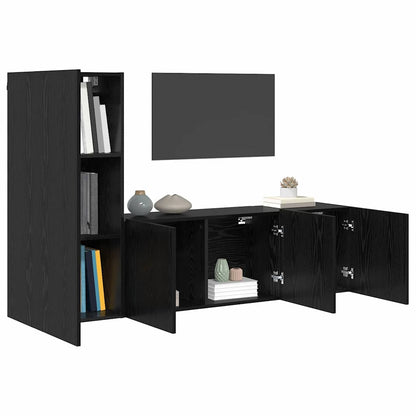 TV Wandmeubels Wandgemonteerd 5 pcs Zwart Eiken Bewerkt hout