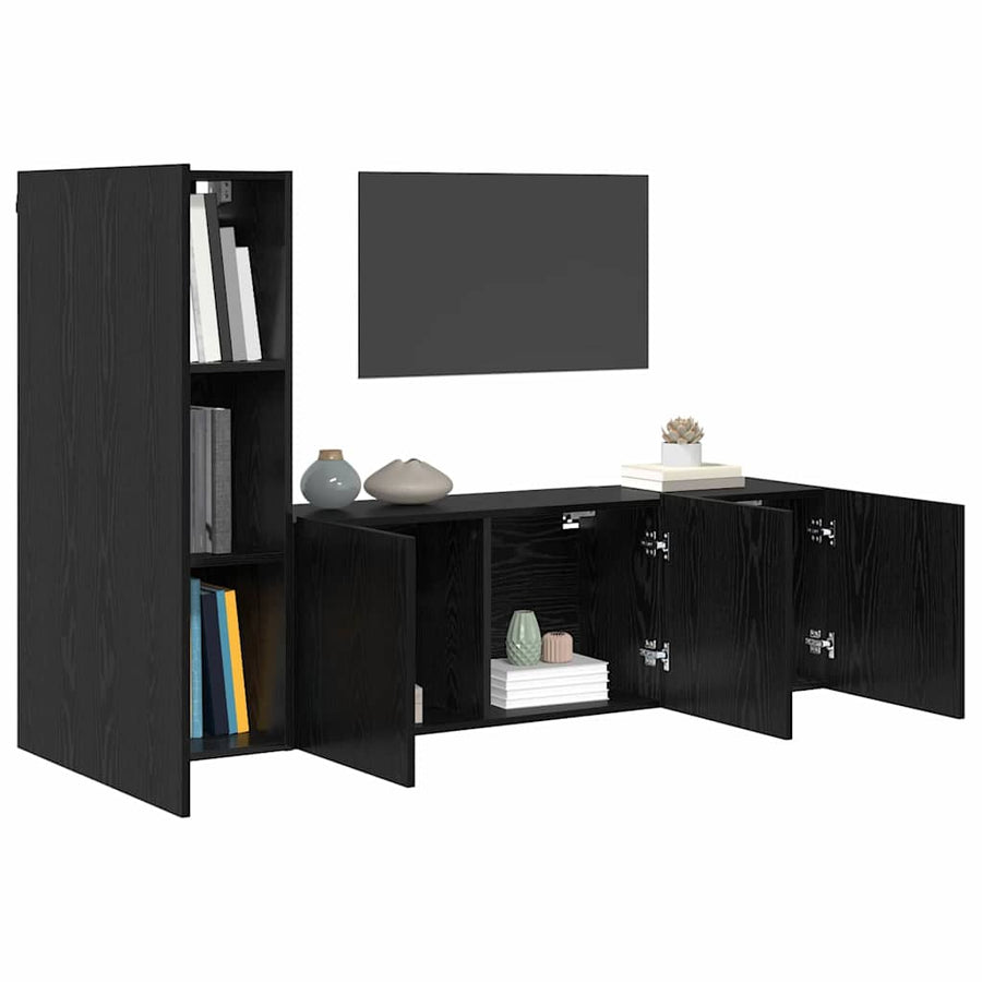 TV Wandmeubels Wandgemonteerd 5 pcs Zwart Eiken Bewerkt hout