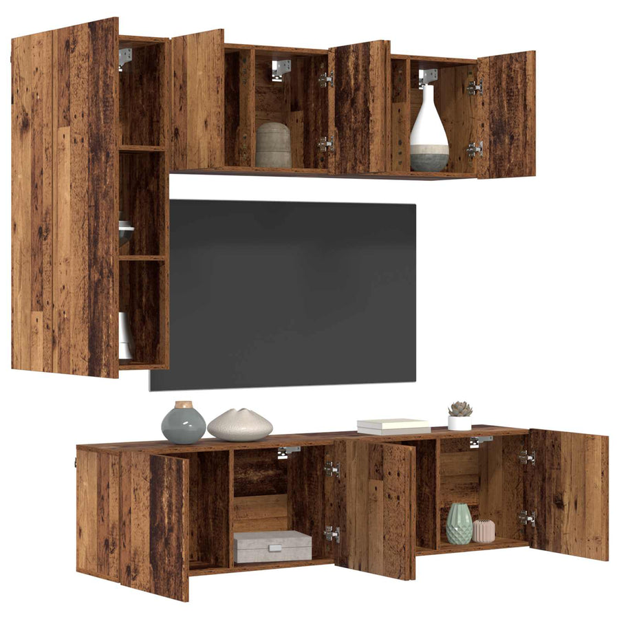 TV-wandmeubel Wandgemonteerd 5 pcs Oud Hout Bewerkt hout
