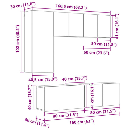 TV-wandmeubel Wandgemonteerd 5 pcs Oud Hout Bewerkt hout