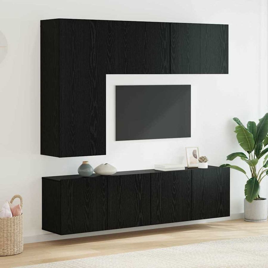 TV Wandmeubels Wandgemonteerd 5 pcs Zwart Eiken Bewerkt hout