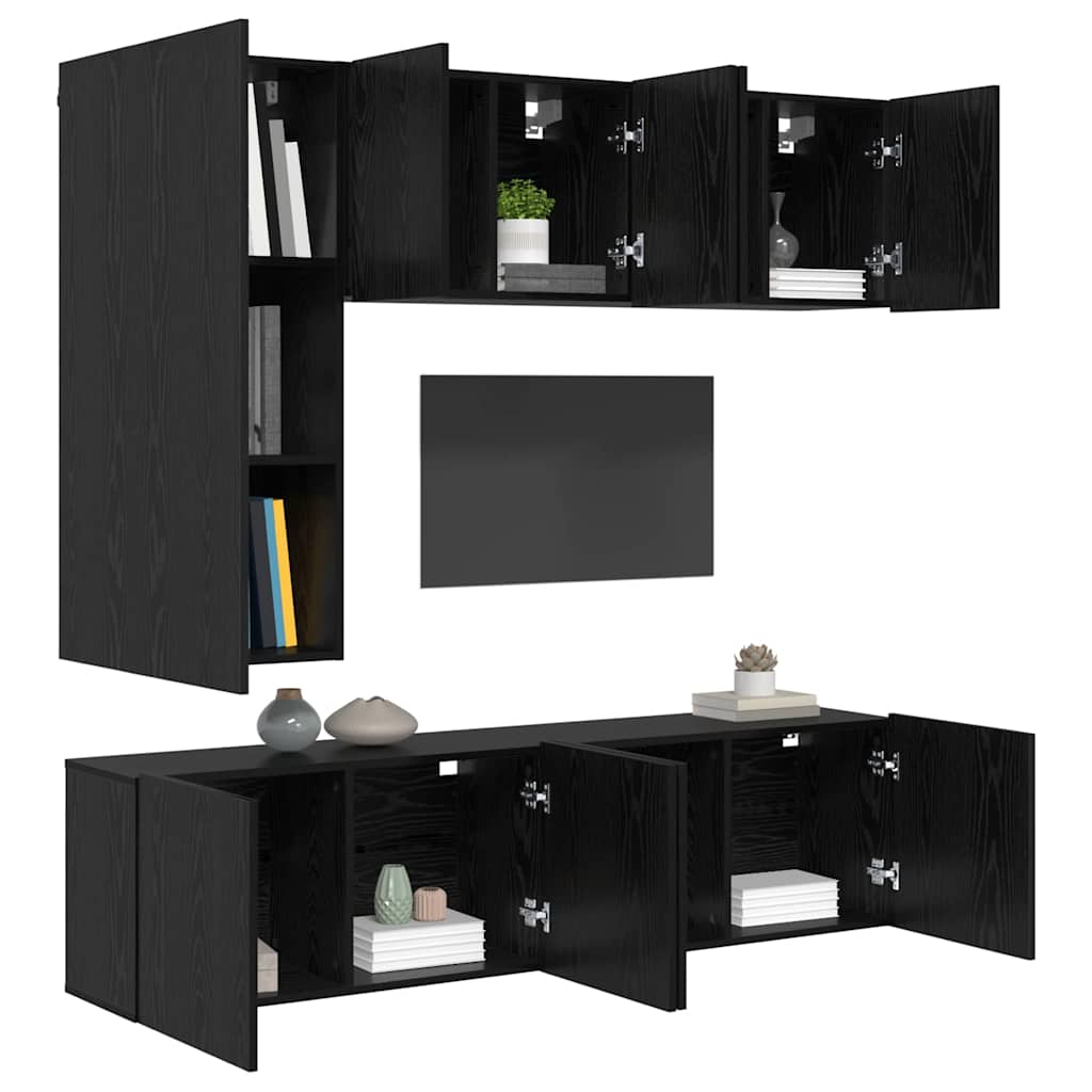 TV Wandmeubels Wandgemonteerd 5 pcs Zwart Eiken Bewerkt hout