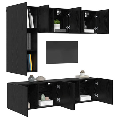 TV Wandmeubels Wandgemonteerd 5 pcs Zwart Eiken Bewerkt hout