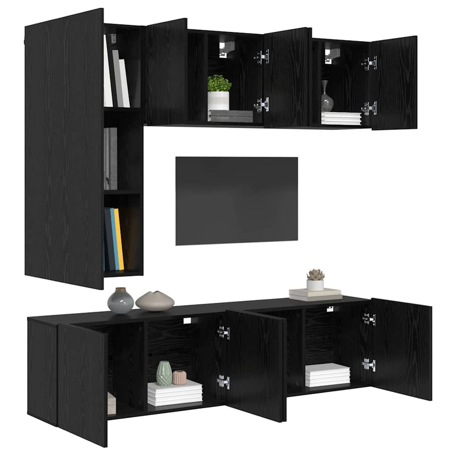 TV Wandmeubels Wandgemonteerd 5 pcs Zwart Eiken Bewerkt hout
