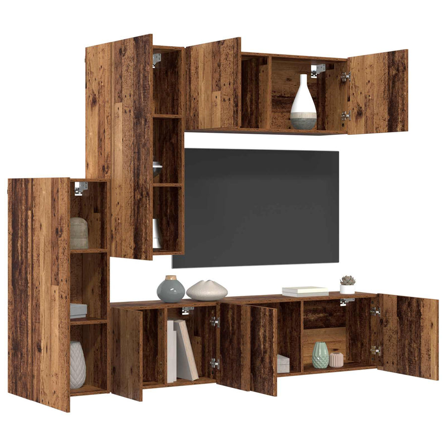 TV-wandmeubel Wandgemonteerd 5 pcs Oud Hout Bewerkt hout