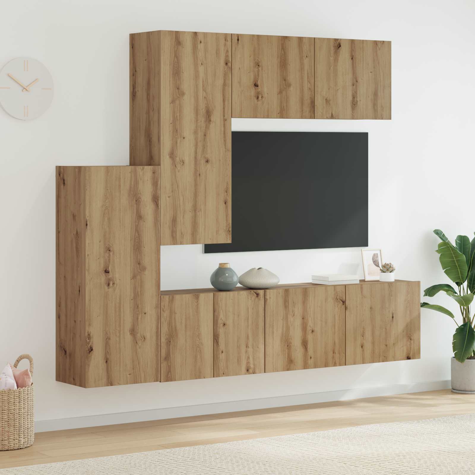 TV-wandmeubel Wandgemonteerd 5 pcs Artisan Eiken Bewerkt hout