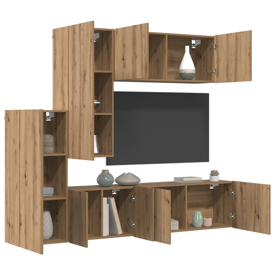 TV-wandmeubel Wandgemonteerd 5 pcs Artisan Eiken Bewerkt hout
