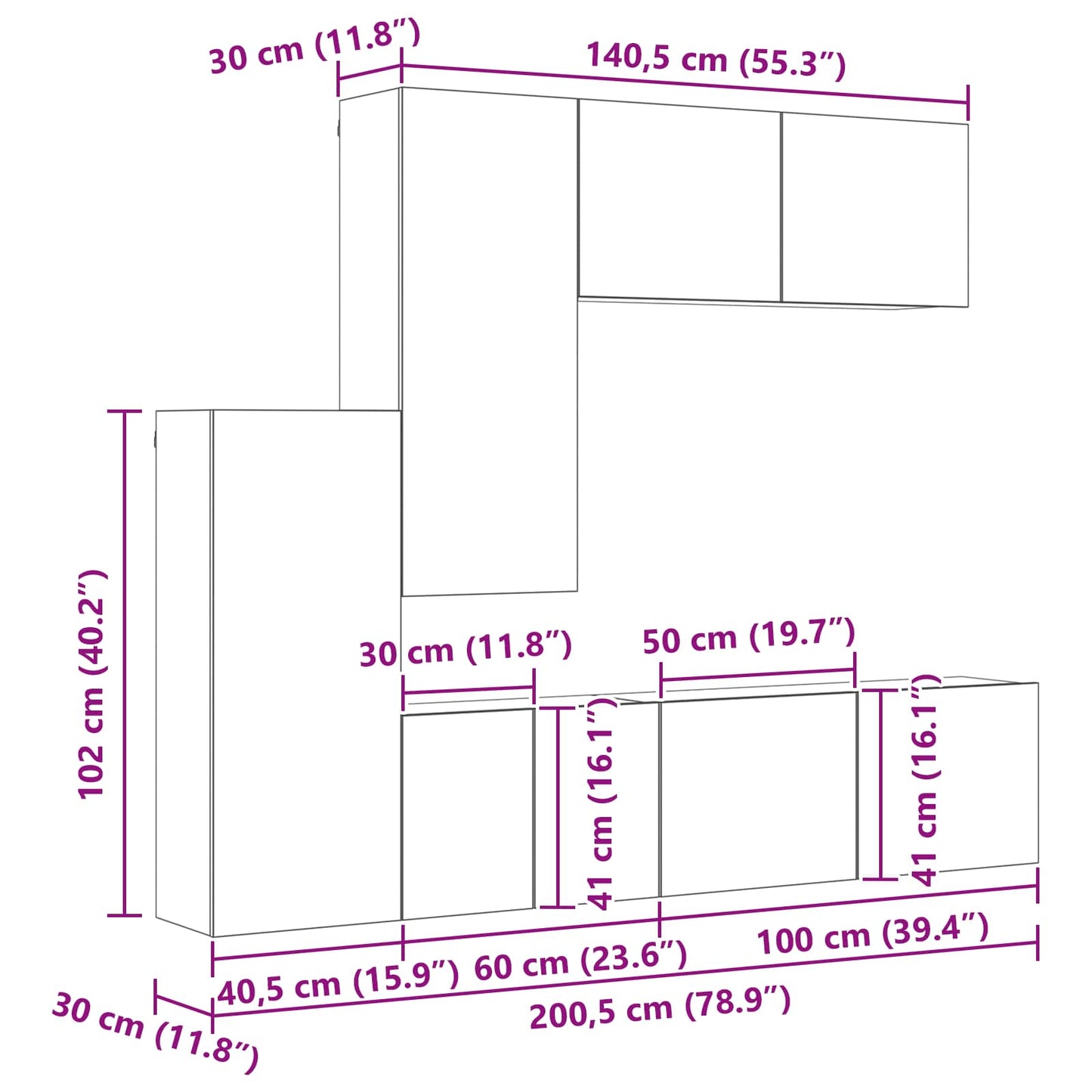 TV-wandmeubel Wandgemonteerd 5 pcs Artisan Eiken Bewerkt hout