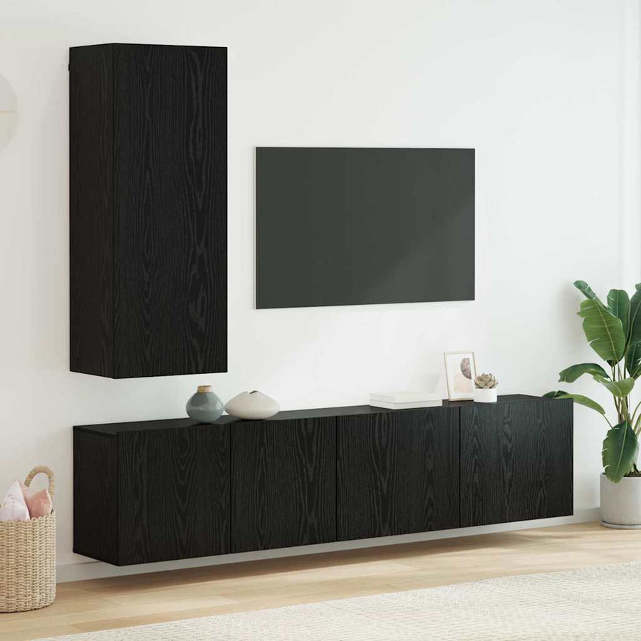 TV Wandkast Set Wandgemonteerd 5 pcs Zwart eiken Bewerkt hout