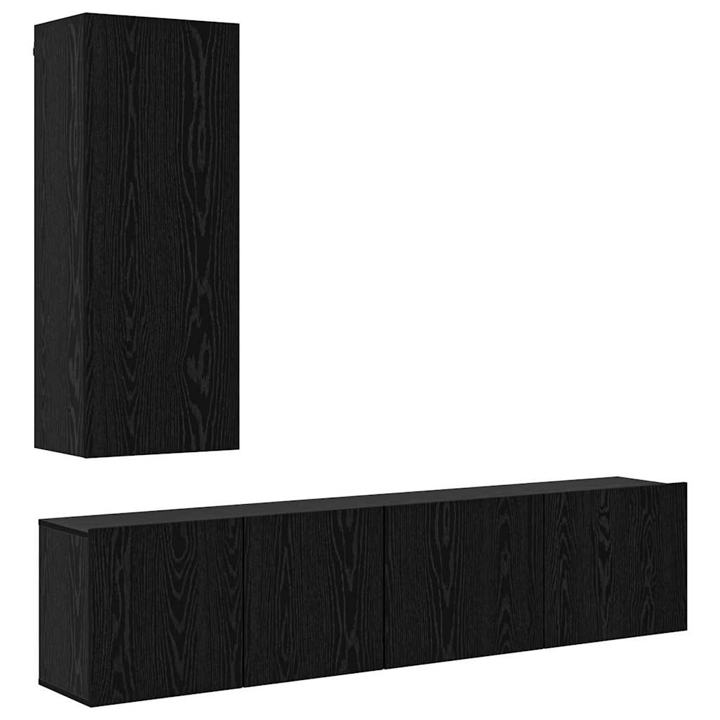 TV Wandkast Set Wandgemonteerd 5 pcs Zwart eiken Bewerkt hout