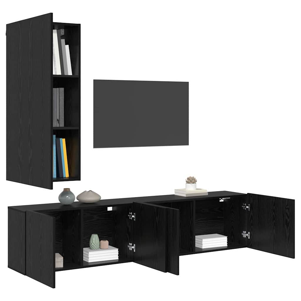 TV Wandkast Set Wandgemonteerd 5 pcs Zwart eiken Bewerkt hout