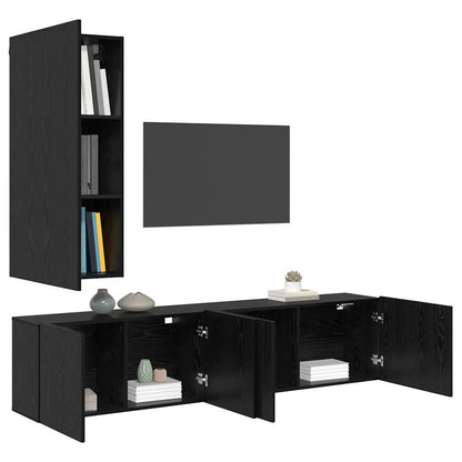 TV Wandkast Set Wandgemonteerd 5 pcs Zwart eiken Bewerkt hout