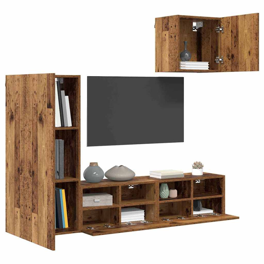 TV Wandmeubels 4 pcs Oud Hout Bewerkt hout