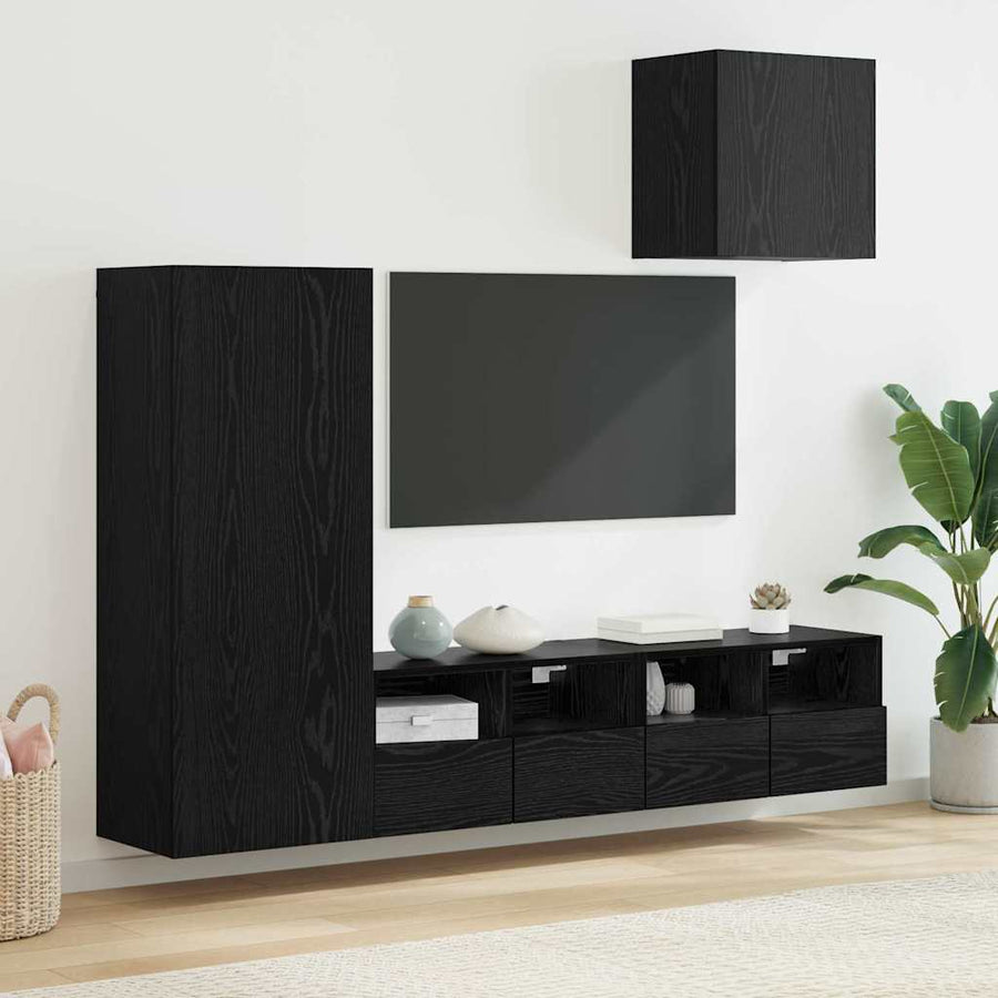 TV Wandmeubels 4 pcs Zwart Eiken Bewerkt hout
