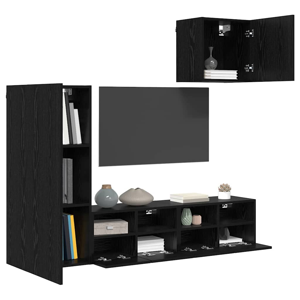 TV Wandmeubels 4 pcs Zwart Eiken Bewerkt hout