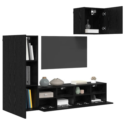 TV Wandmeubels 4 pcs Zwart Eiken Bewerkt hout