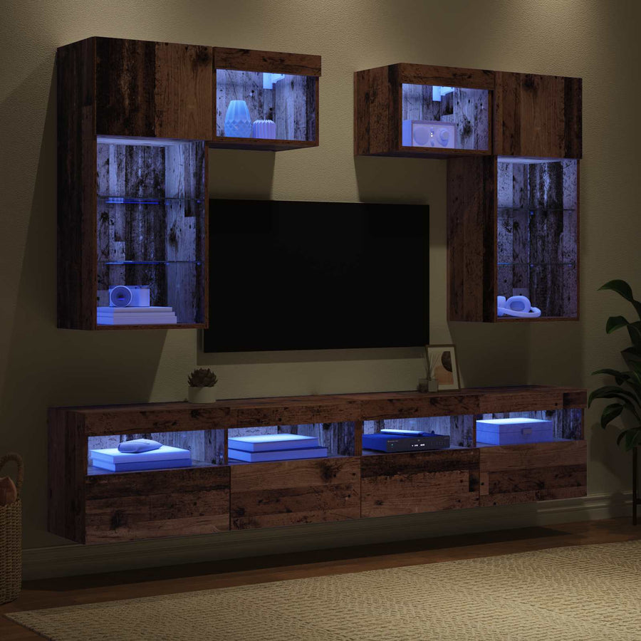 Tv Wandmeubels Wandgemonteerd 6 Pcs Zwart Eiken Bewerkt Hout