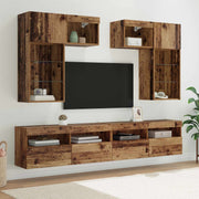 Tv meubel 6 delen zwart eiken bewerkt hout wandmontage