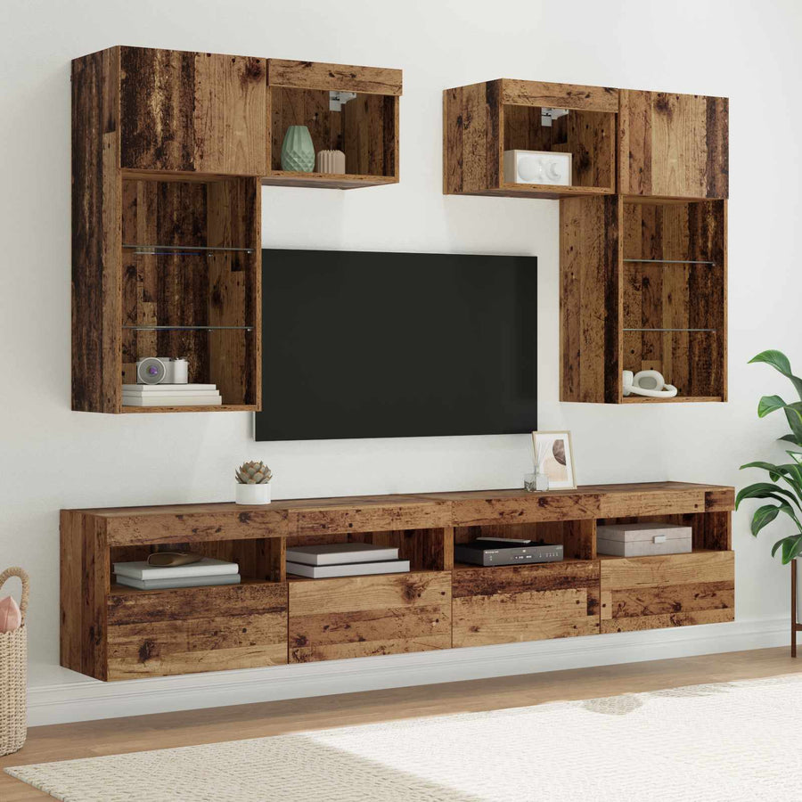 Tv Wandmeubels Wandgemonteerd 6 Pcs Zwart Eiken Bewerkt Hout