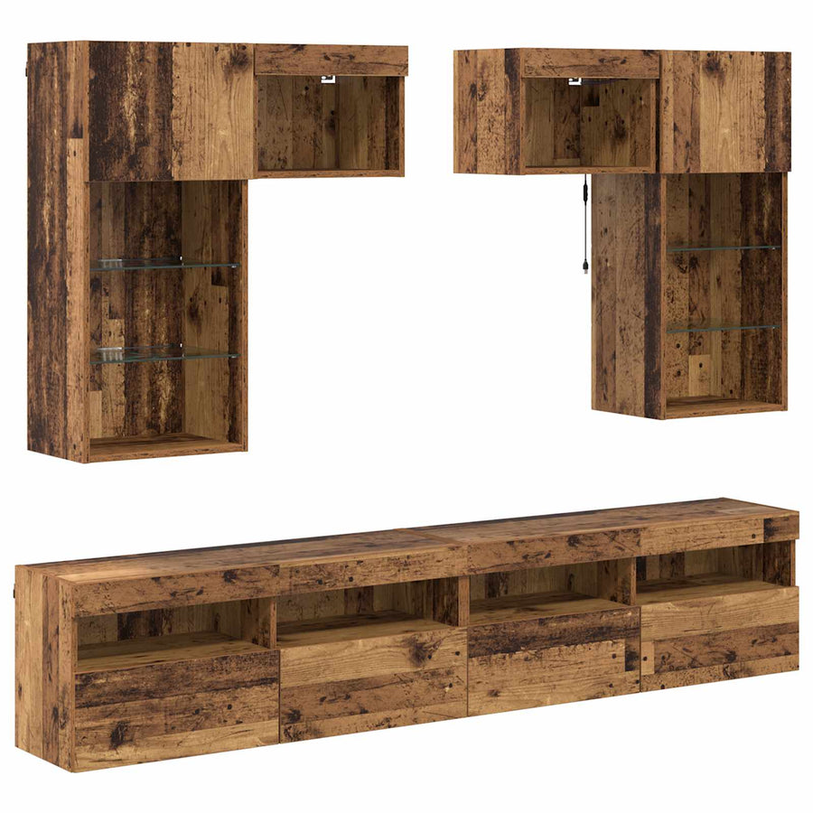 Tv Wandmeubels Wandgemonteerd 6 Pcs Zwart Eiken Bewerkt Hout