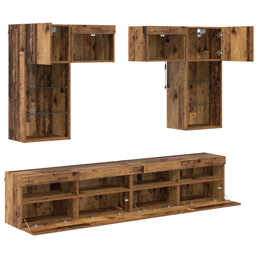 Tv Wandmeubels Wandgemonteerd 6 Pcs Zwart Eiken Bewerkt Hout