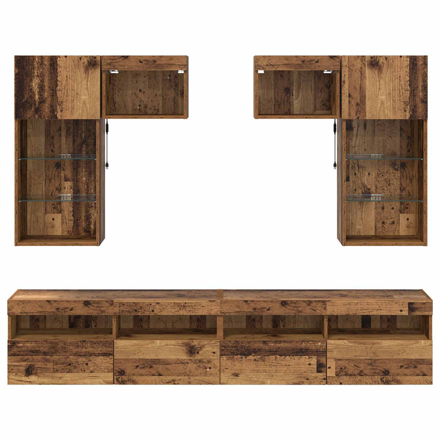 Tv Wandmeubels Wandgemonteerd 6 Pcs Zwart Eiken Bewerkt Hout