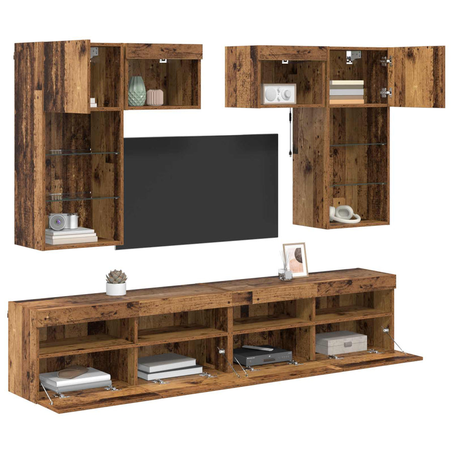 Tv Wandmeubels Wandgemonteerd 6 Pcs Zwart Eiken Bewerkt Hout
