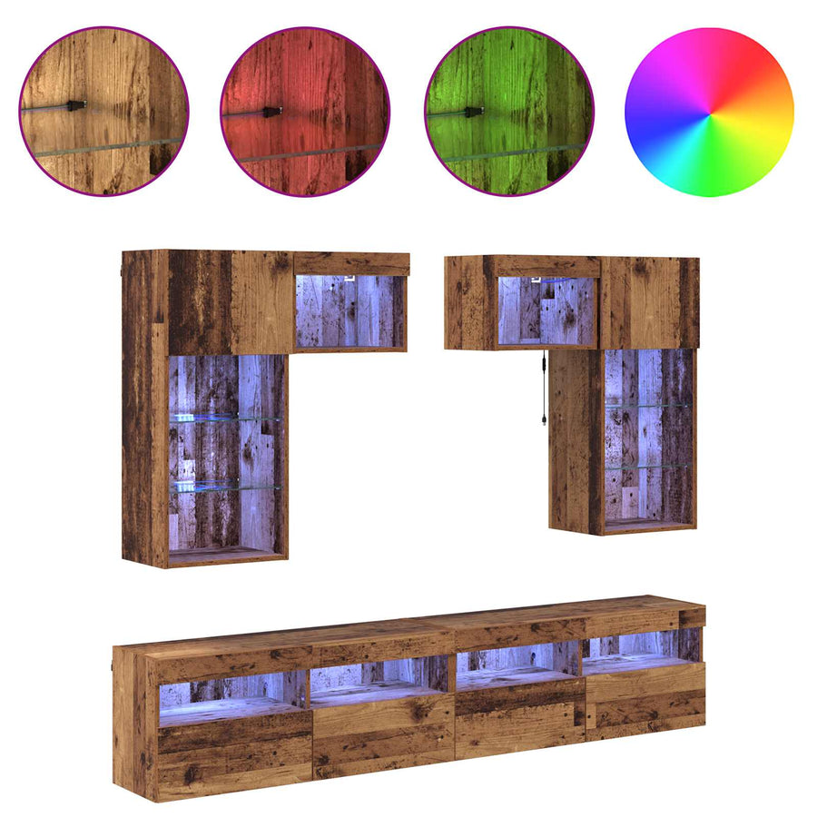 Tv Wandmeubels Wandgemonteerd 6 Pcs Zwart Eiken Bewerkt Hout
