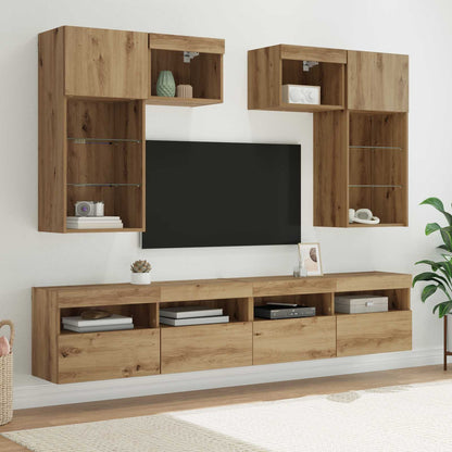Tv Wandmeubels Met Led-Striplichten 6 Pcs Oud Hout Bewerkt Hout