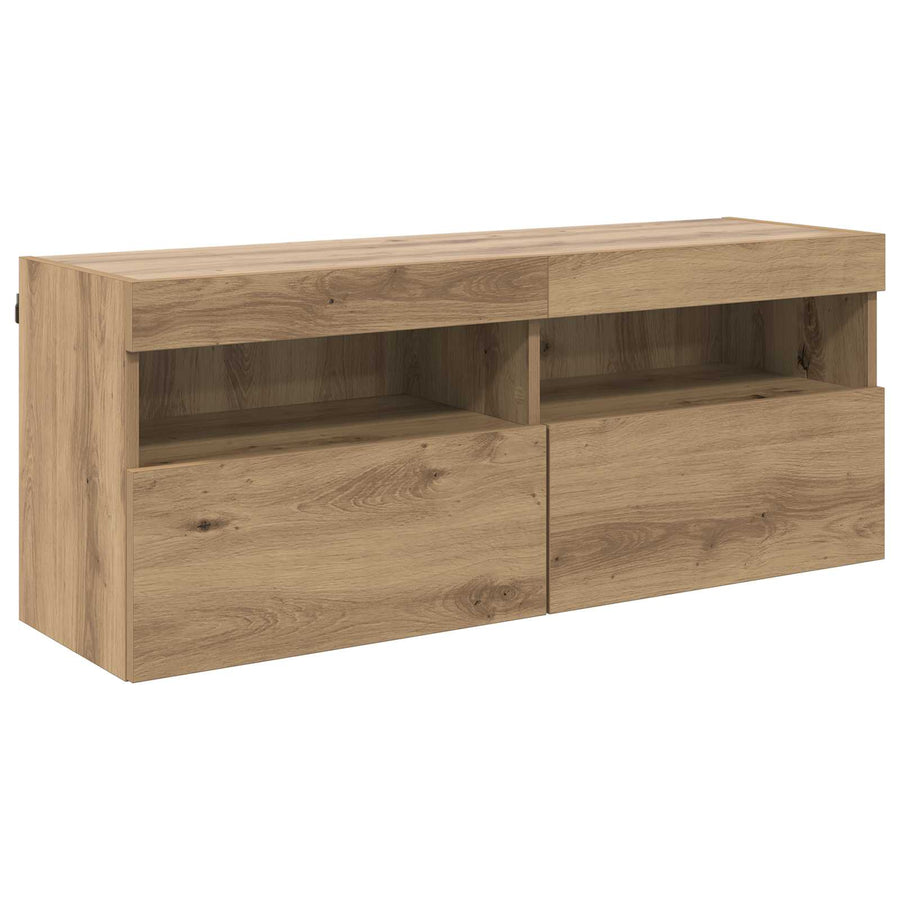 Tv Wandmeubels Met Led-Striplichten 6 Pcs Oud Hout Bewerkt Hout