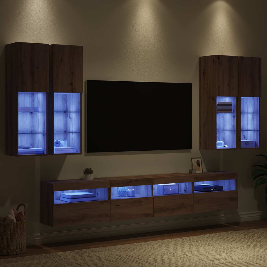 Tv Wandkast Set Met Led Lichten 7 Pcs Artisanaal Eikenkleurig