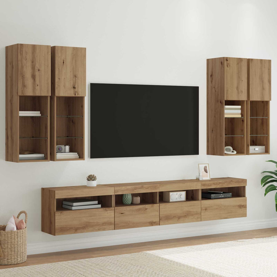 Tv Wandkast Set Met Led Lichten 7 Pcs Artisanaal Eikenkleurig