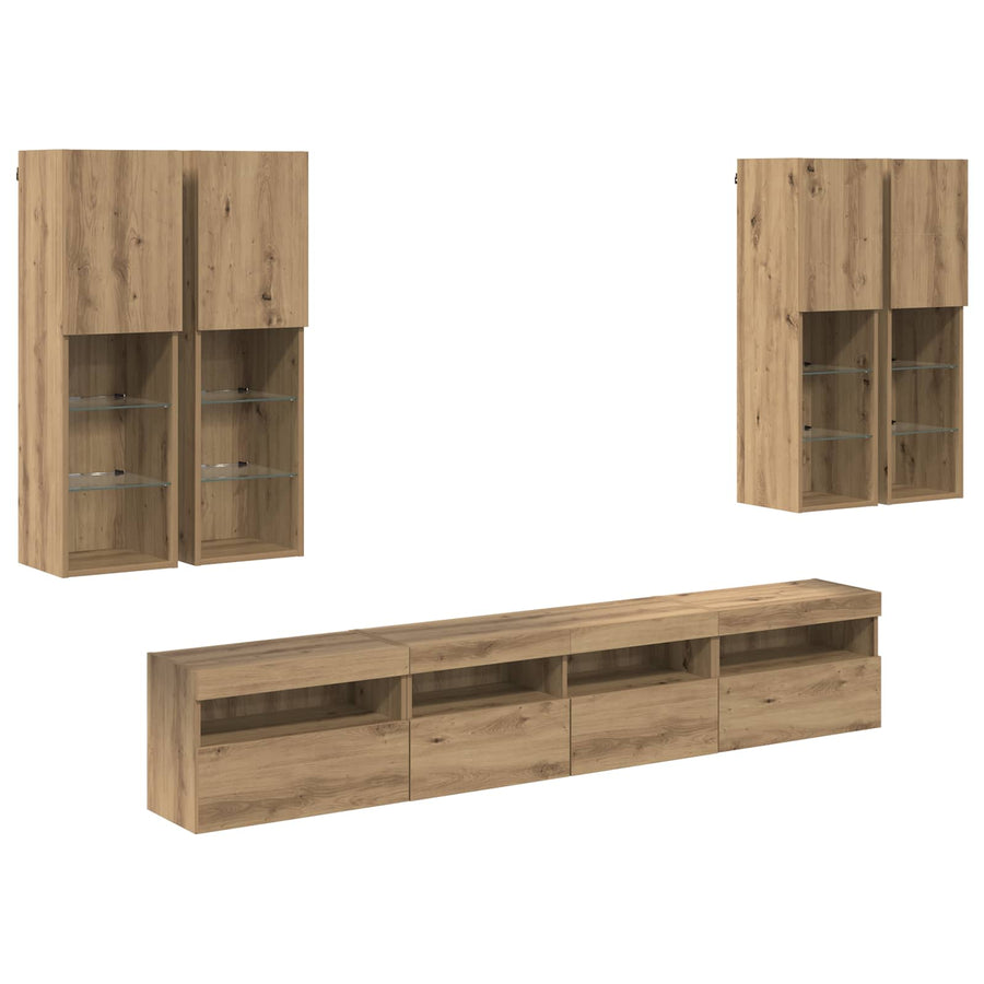 Tv Wandkast Set Met Led Lichten 7 Pcs Artisanaal Eikenkleurig