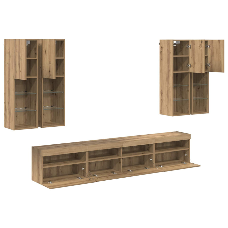 Tv Wandkast Set Met Led Lichten 7 Pcs Artisanaal Eikenkleurig