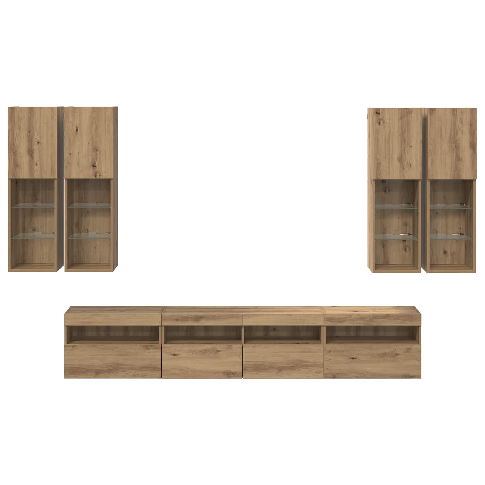 Tv Wandkast Set Met Led Lichten 7 Pcs Artisanaal Eikenkleurig
